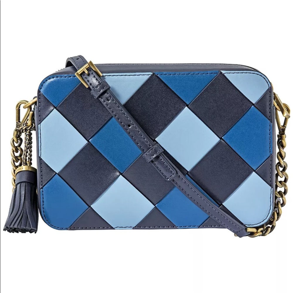 NWT Michael Kors Zip Top Admiral/Multi Camera Woven Leather Cross-Body Bag Purse - Picture 3 of 5